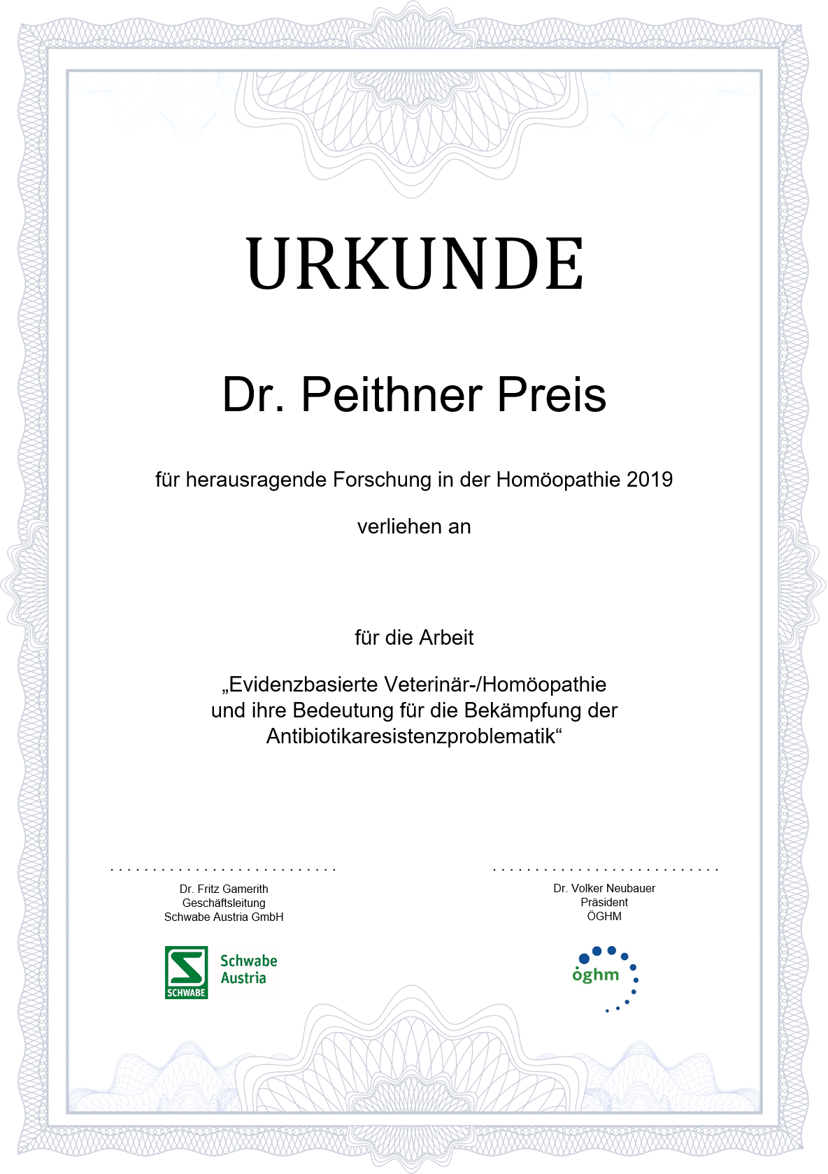Dr. Peithner Wissenschaftspreis für Forschung in der Homöopathie 2021